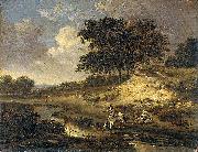 Landscape with a rider watering his horse., Jan Wijnants